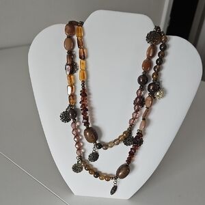 Cookie Lee Brown and Gold Beaded Necklace